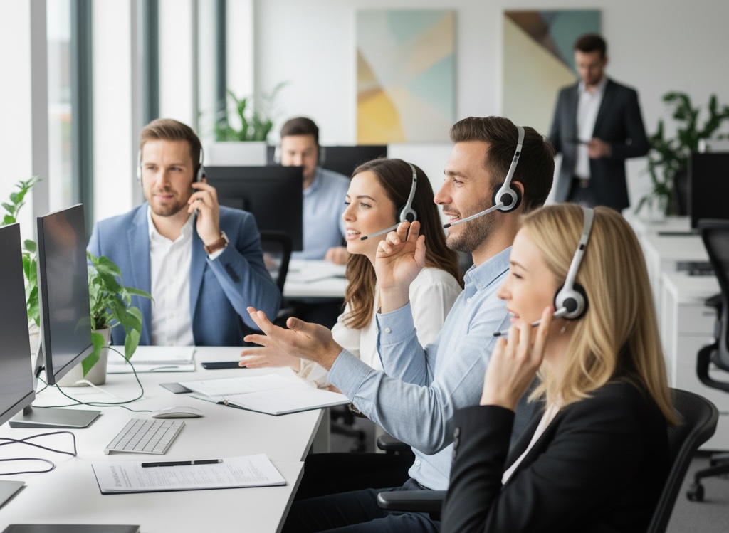 call centre operatives working